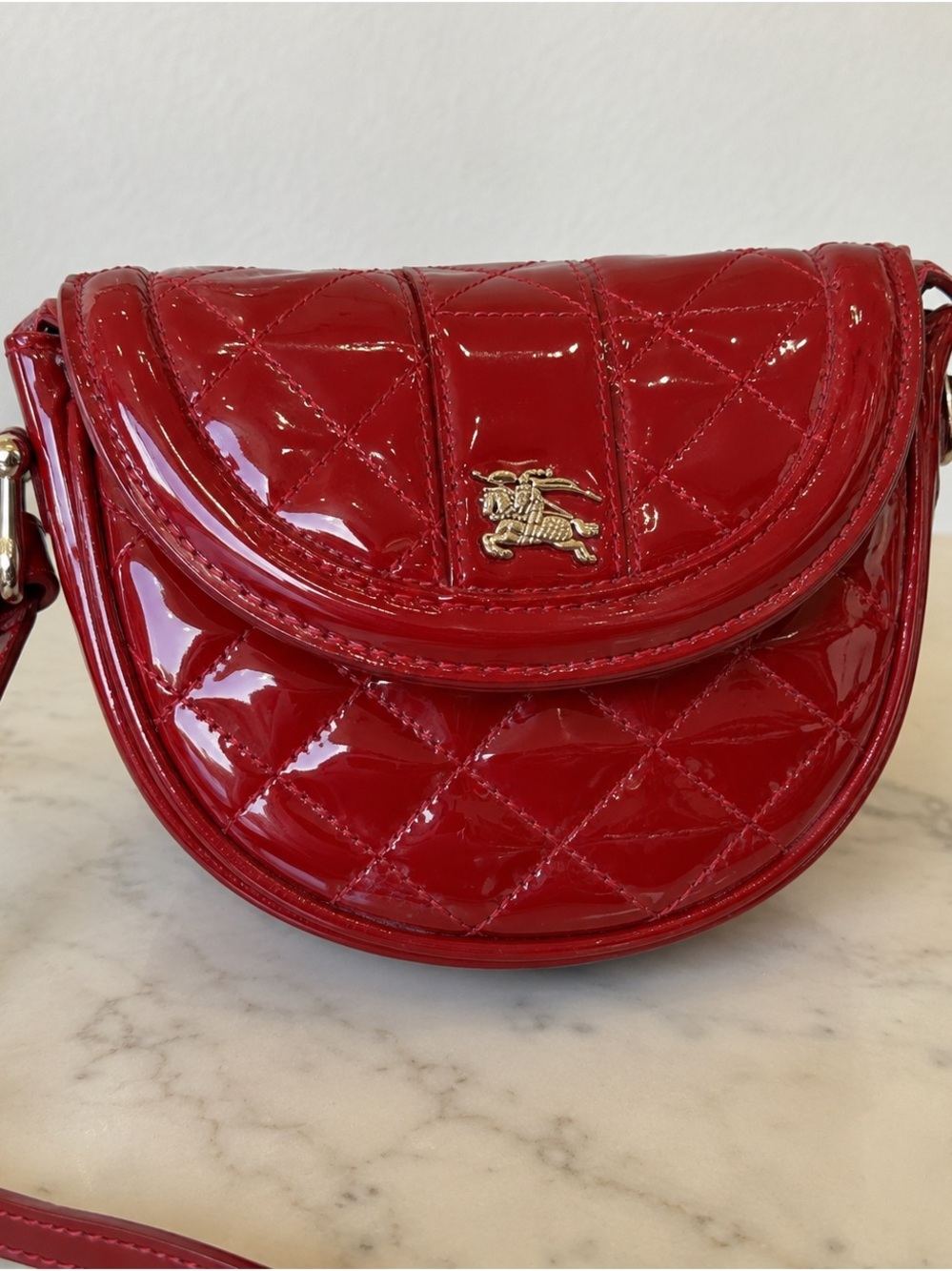 Burberry Red Quilted Patent Leather Saddle Crossbody